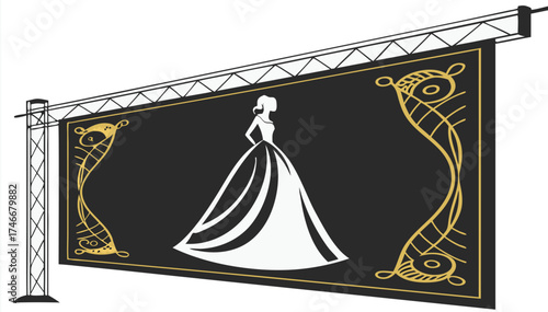 Elegant woman in gown ad on billboard, a vector art design for branding, wedding, fashion, beauty, and upscale event promotions for modern businesses