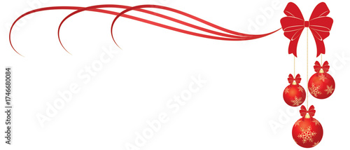 Christmas balls decoration with red ribbon