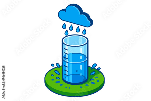 Rain Gauge Illustration. Isometric vector illustration set Rain Gauge Collection Device: transparent cylinder rain gauge with