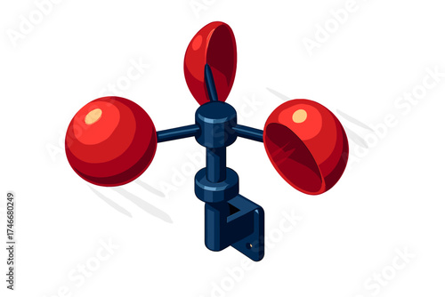 Vibrant Anemometer Illustration. Isometric vector illustration set Cup Anemometer Close-Up: focus on three hemispherical cups