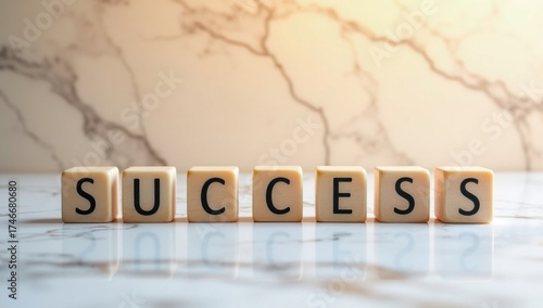 Cubos dispuestos cuidadosamente del uno al diez sobre una superficie de mármol, simbolizando el éxito