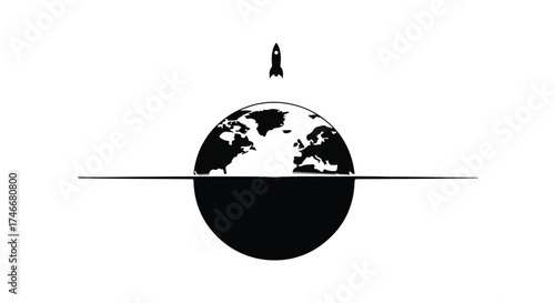 Rocket launching from Earth into space, symbolizing exploration and innovation.