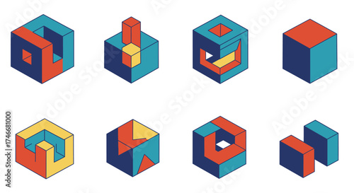 Abstract geometric shapes in isometric projection a colorful visual exploration