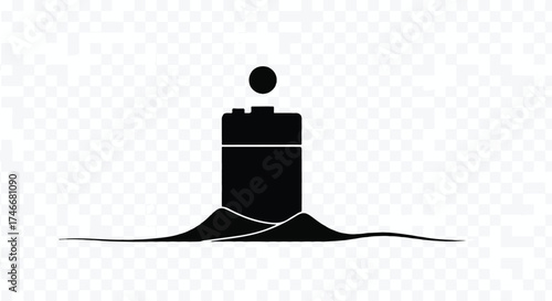 Simple black silhouette of a buoy floating on water with a subtle ripple effect.