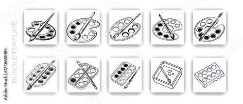 Paint Tray icons set line and glyph vector stock illustration	
