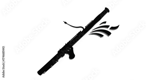 Silhouette of a bassoon with stylized musical notes emanating from it, suggesting performance and melody