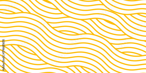 Yellow instant noodle, pasta and spaghetti texture with geometric wavy lines. Ramen, pasta vector pattern. Background abstract food illustration
