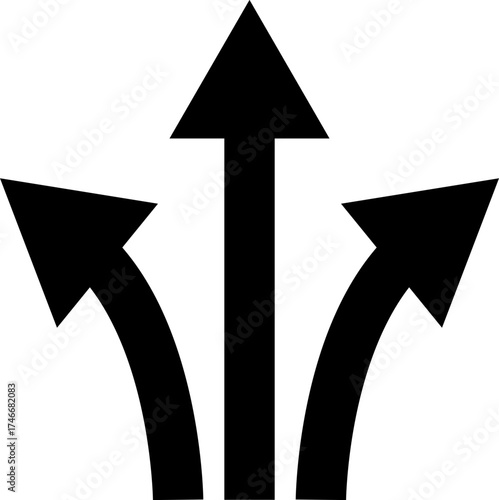 Way direction arrow sign icon. three arrow, way sign, road direction icon vector. three-way direction arrow sign.Way pointer symbol. Turn arrow navigation sign. Traffic route vector illustration.