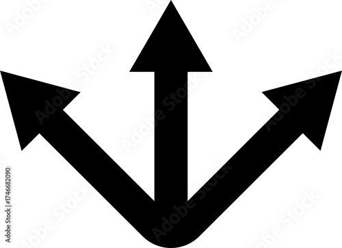 Way direction arrow sign icon. three arrow, way sign, road direction icon vector. three-way direction arrow sign.Way pointer symbol. Turn arrow navigation sign. Traffic route vector illustration.