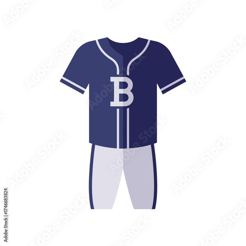 A crisp vector illustration showcasing a classic dark blue baseball uniform, complete with a jersey featuring a white 'B' emblem and matching white pants.