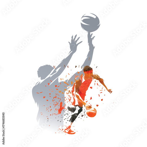 Basketball sport collage, group of basketball players, isolated vector illustration