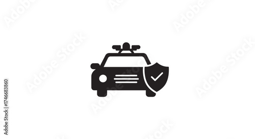 Police car with shield icon representing security and protection services
