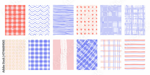 Collection of hand drawn abstract patterns and textures in pastel colors and playful designs