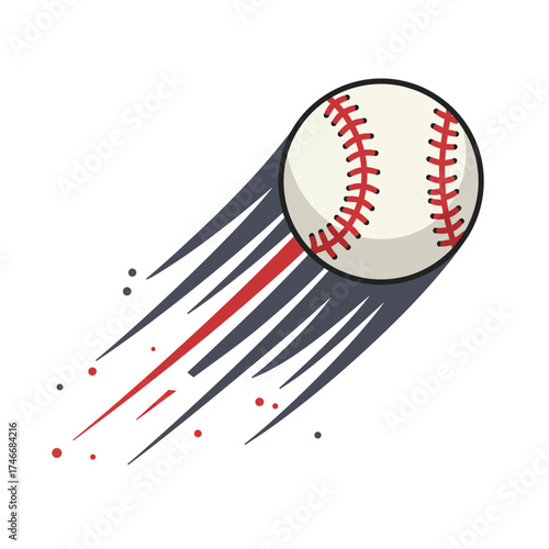 A dynamic illustration captures a classic baseball in rapid motion, streaking across a clean white background, symbolizing speed, power, and the thrill of the game.