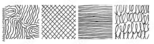 Set of monochrome hand-drawn crosshatch textures