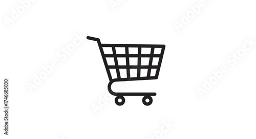 Simple black and white line drawing of a shopping cart icon
