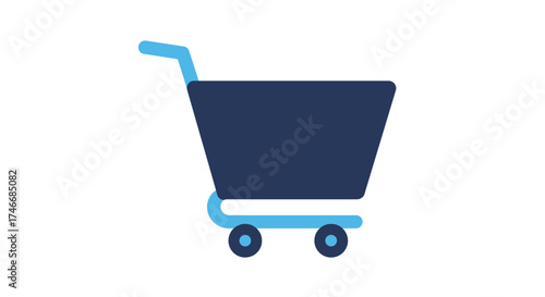 A simple blue shopping cart icon design with rounded features