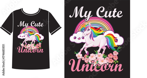 Cute unicorn t-shirt design with flowers.