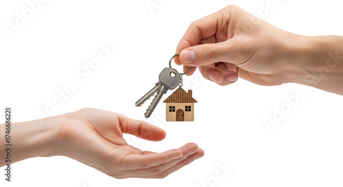 Real estate agent giving house keys isolated