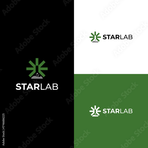 Modern Science Laboratory Logo with Star and Flask Symbol