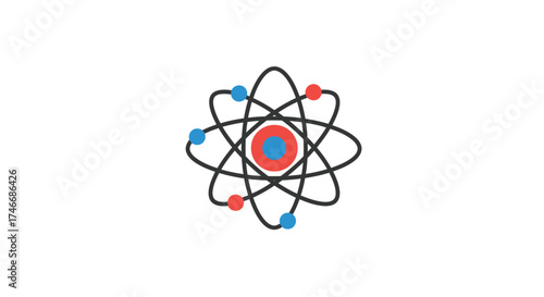 Illustration of an atomic structure with electrons orbiting a central nucleus