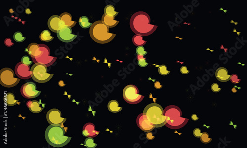 Abstract colorful circles and triangles floating in the dark space