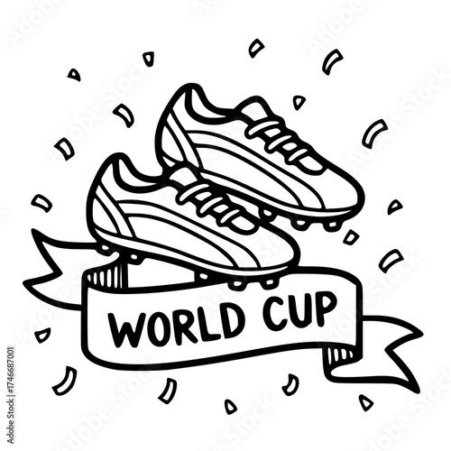 Soccer shoes world cup banner outline illustration