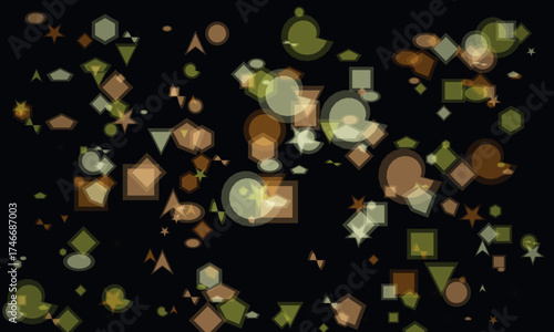 Abstract Geometric Shapes Floating on a Black Background Modern Design