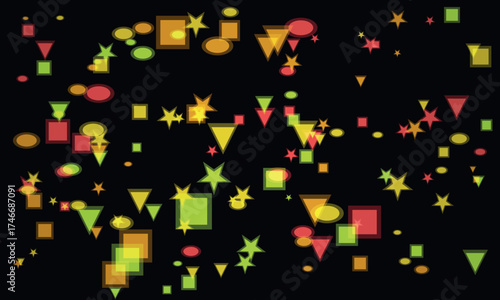 Abstract Geometric Shapes Floating on Black Background for Creative Design