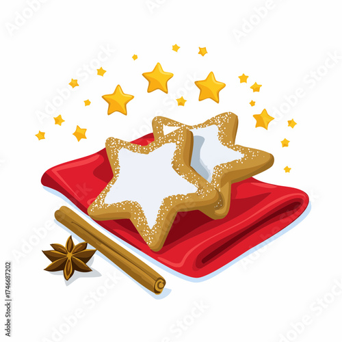 Zimtsterne auf rotem Weihnachtstuch