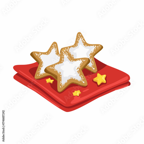 Zimtsterne auf rotem Weihnachtstuch
