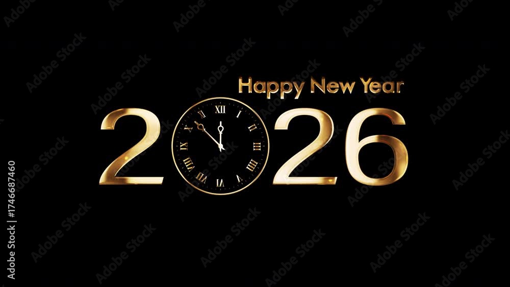 2026 Happy New Year golden text shine flickering light effect animation ...