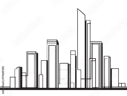 Elegant metropolitan skyline illustration with line art precision