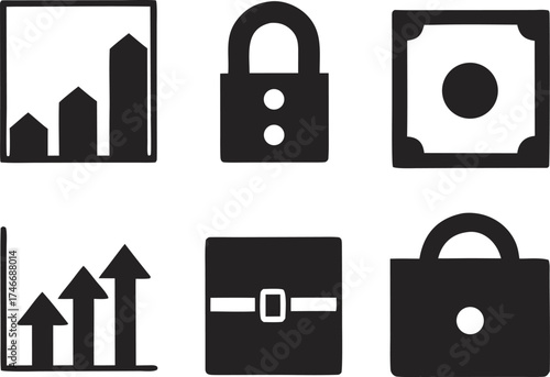 business, finance, icon, set, glyph, doodle, growth, security, investment, success, money, wealth, career, corporate, management, strategy, goal, achievement