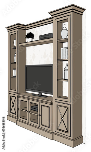 Entertainment Center Modern TV Stand Home Theater Furniture Media Console Living Room Storage Wooden Cabinet Shelving Unit Classic Design Home Decor Interior Design Apartment Furniture.