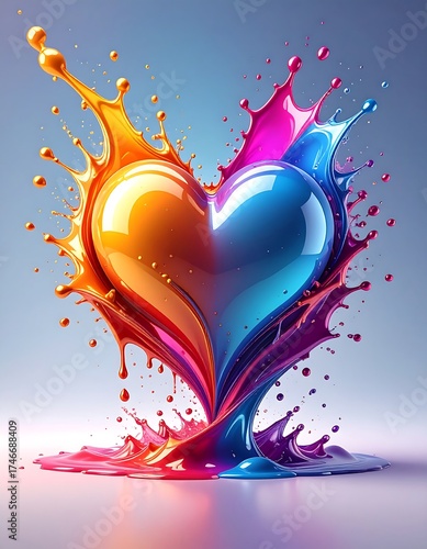 Vibrant heart splashed with colorful paint