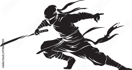 Ninja Warrior Sword Fight Silhouette