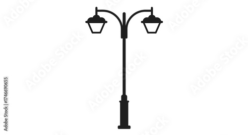 A simple black silhouette of a vintage style street lamp post