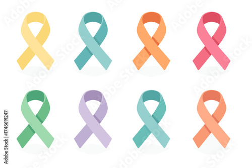 Symbolic Ribbons Icons. Symbolic ribbons isometric set. hope ribbon, peace ribbon, gratitude ribbon, strength ribbon, resilience ribbon, healing ribbon, harmony ribbon, guiding