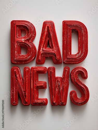 Words Bad News Red Vintage Rust Typography on White Background