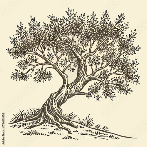Olive Tree Vintage Woodcut Engraving Style Hand Drawn Vector Illustration
