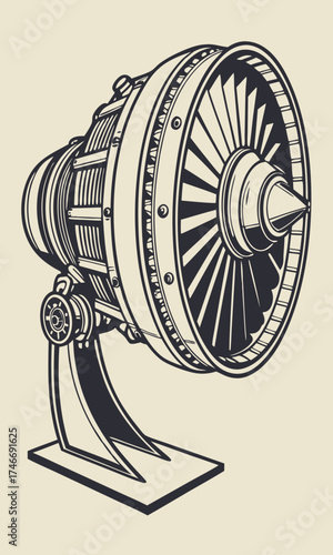 Jet Engine Turbine Aviation Technology Powerful Machine Industrial Design Mechanical Engineering Aircraft Component Engineering Illustration Detailed Drawing Technical Illustration Aero.