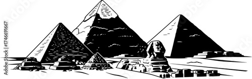 Ancient egyptian pyramid of Giza black and white.