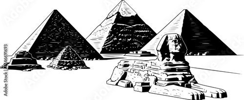 Ancient egyptian pyramid of Giza black and white.