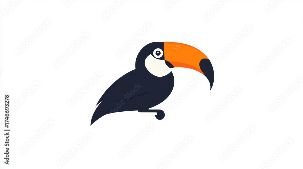 Naklejka premium Toucan bird illustration, perched, white background, logo design
