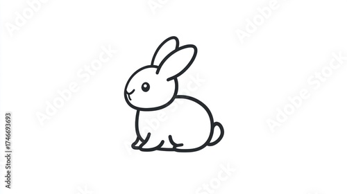 Cute white rabbit illustration, sitting, white background, children's book