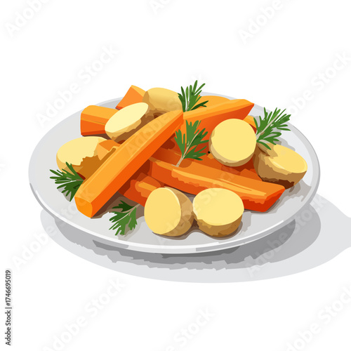 Roasted Carrots and Potatoes — Healthy Vegetable Side Dish Vector Illustration