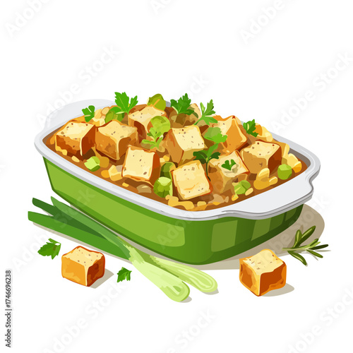 Homemade Bread Stuffing — Classic Holiday Side Dish Vector Illustration