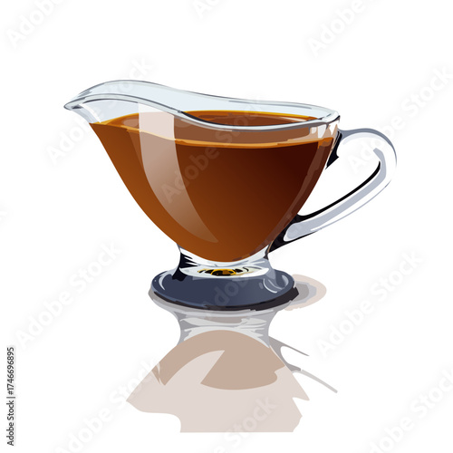 Gravy Sauce in Glass Boat — Classic Thanksgiving and Holiday Dinner Vector Illustration