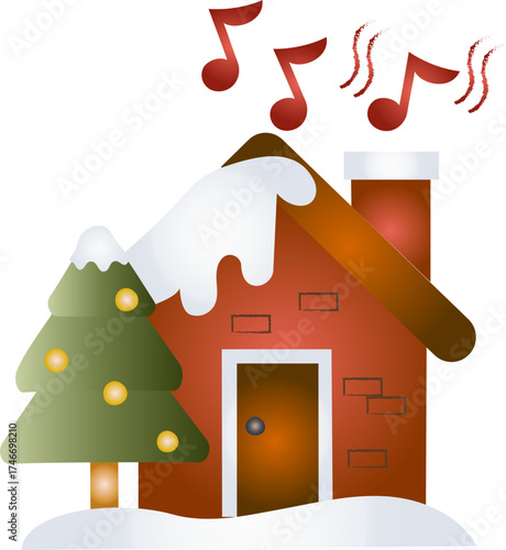 House Merry Christmas Illustration Style